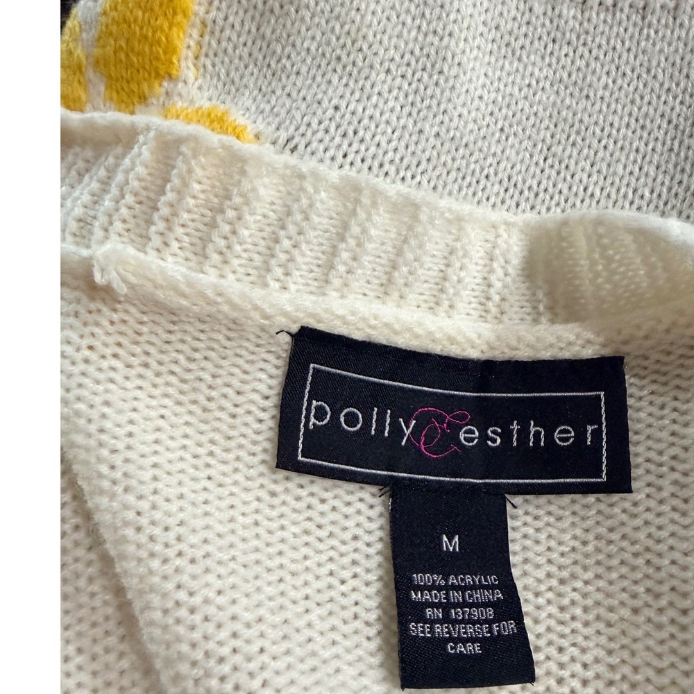 Polly & Esther Cottagecore/Grandmacore White Yellow Daisy Button Down Cardigan M - Picture 4 of 6